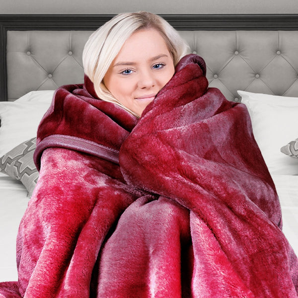 Laura Hill Double Sided 220 x 240cm Faux Mink Throw Rug Blanket 800gsm Red