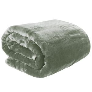 Laura Hill Double Sided Faux Mink Throw Rug Blanket 600gsm Sage Green Queen