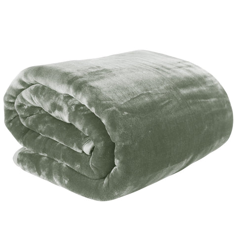 Laura Hill Double Sided Faux Mink Throw Rug Blanket 600gsm Sage Green Queen