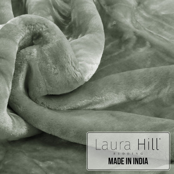 Laura Hill Double Sided Faux Mink Throw Rug Blanket 600gsm Sage Green Queen