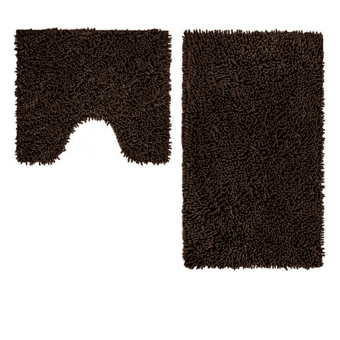 2 Pce Shaggy Toggle Cotton Toilet Pedestal Bath Mat Set Chocolate Brown