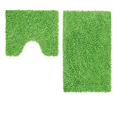 2 Pce Shaggy Toggle Cotton Toilet Pedestal Bath Mat Set Green