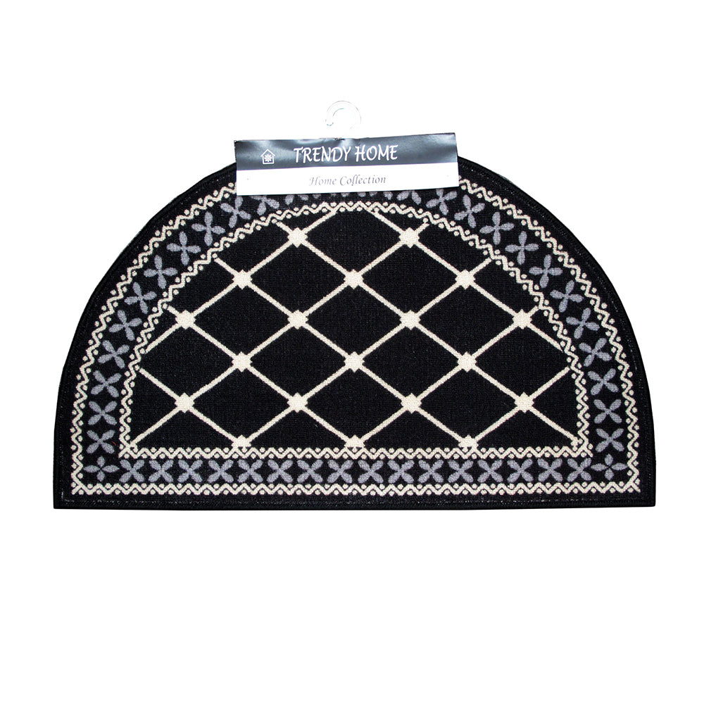 Mason Lattice Half Moon Rubber Backed Bath Mat Black