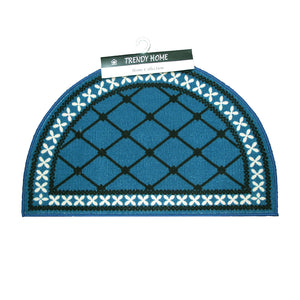Mason Lattice Half Moon Rubber Backed Bath Mat Blue