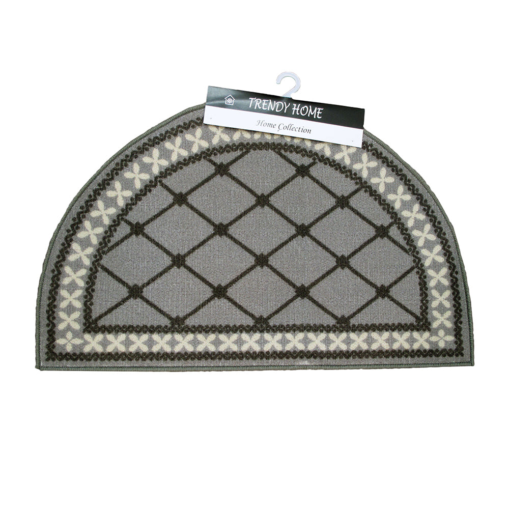 Mason Lattice Half Moon Rubber Backed Bath Mat Grey
