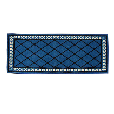 Mason Lattice Rubber Backed Bath Runner Mat Blue 50 x 120cm