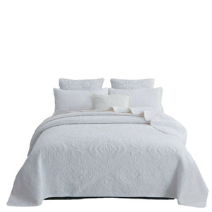 Textured Damask Cotton Quilted Bedspread Coverlet Set White King
