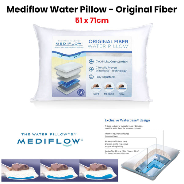 Mediflow Adjustable Waterbase Water Neck Pain Reduction Standard Pillow 51 x 71 cm