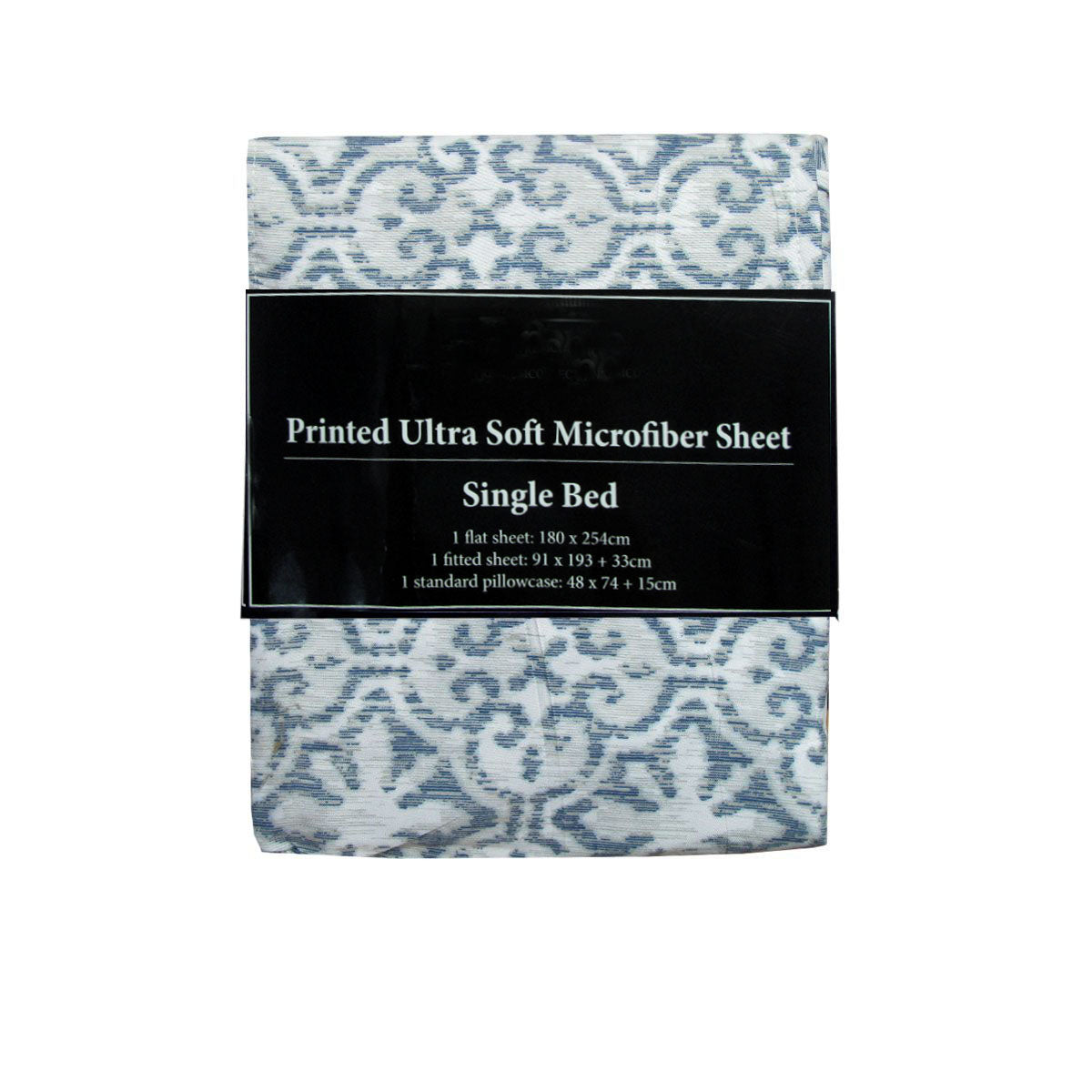Printed Microfibre Flat Fitted Sheet Set Silver Imperial Single