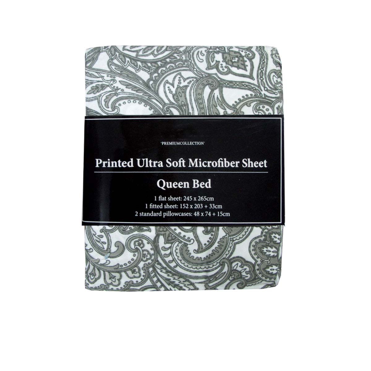 Printed Microfibre Flat Fitted Sheet Set Grey Paisley Single