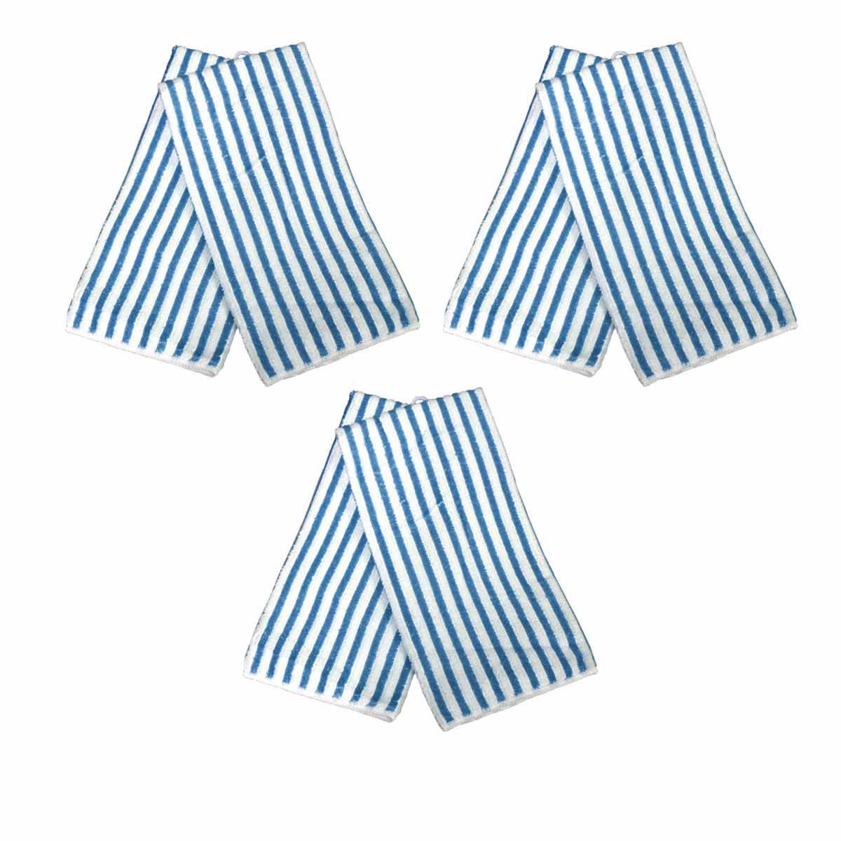 Set of 6 Microfibre Striped Tea Kitchen Towels 40 x 60cm Blue