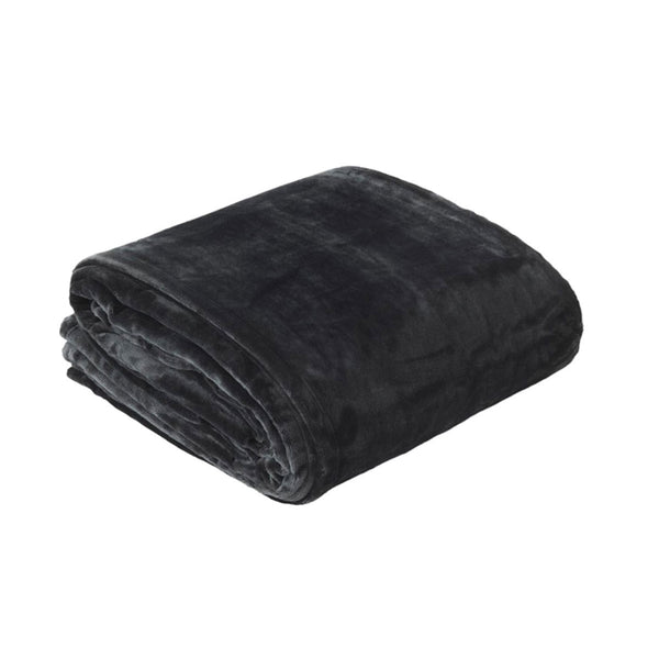 In 2 Linen 350GSM Velvet Touch Blanket Throw Rug Charcoal Double / Queen