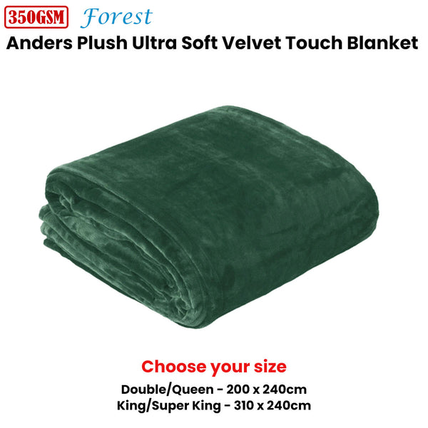 In 2 Linen 350GSM Velvet Touch Blanket Throw Rug Forest Green Double / Queen
