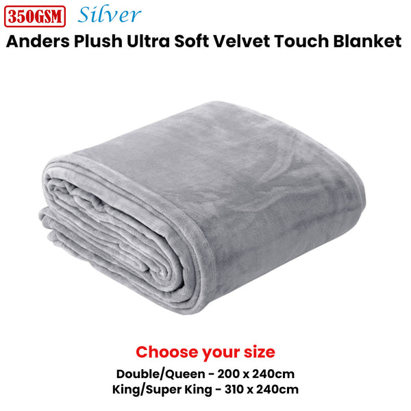 In 2 Linen 350GSM Velvet Touch Blanket Throw Rug Silver Double / Queen