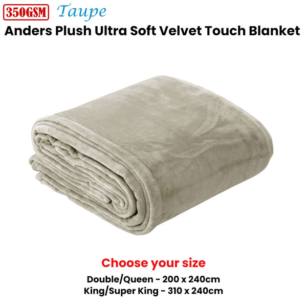 In 2 Linen 350GSM Velvet Touch Blanket Throw Rug Taupe Double / Queen