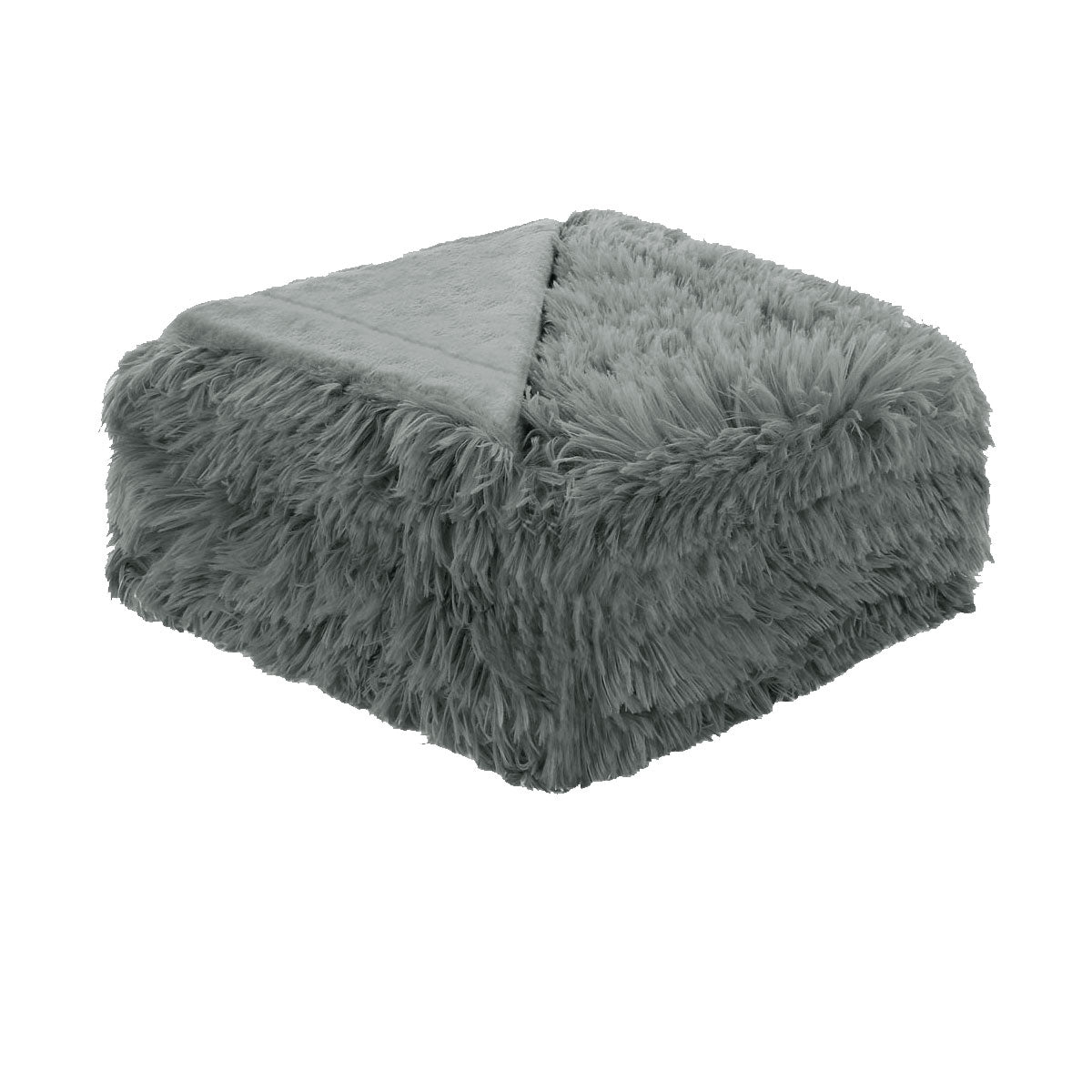 Hotel Living Shaggy Coral Fleece Reversible Blanket Throw Rug Grey Queen