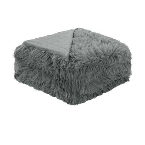 Hotel Living Shaggy Coral Fleece Reversible Blanket Throw Rug Grey Queen