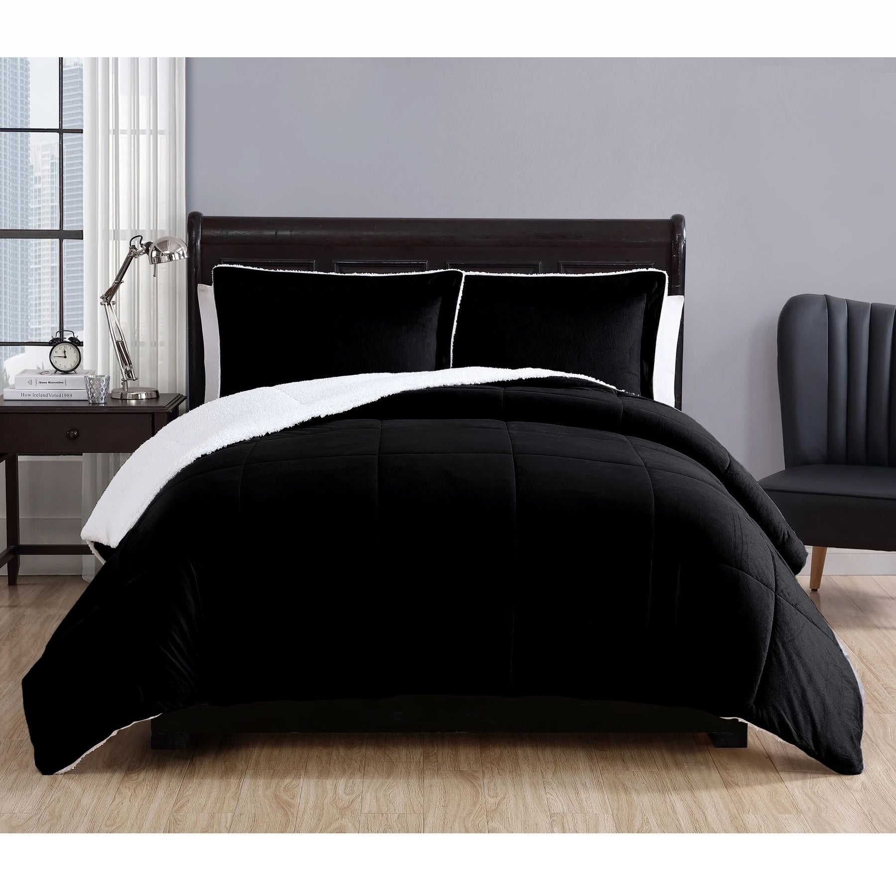 3 Piece Micro Mink 550gsm Bedspread Comforter Coverlet Set Black King
