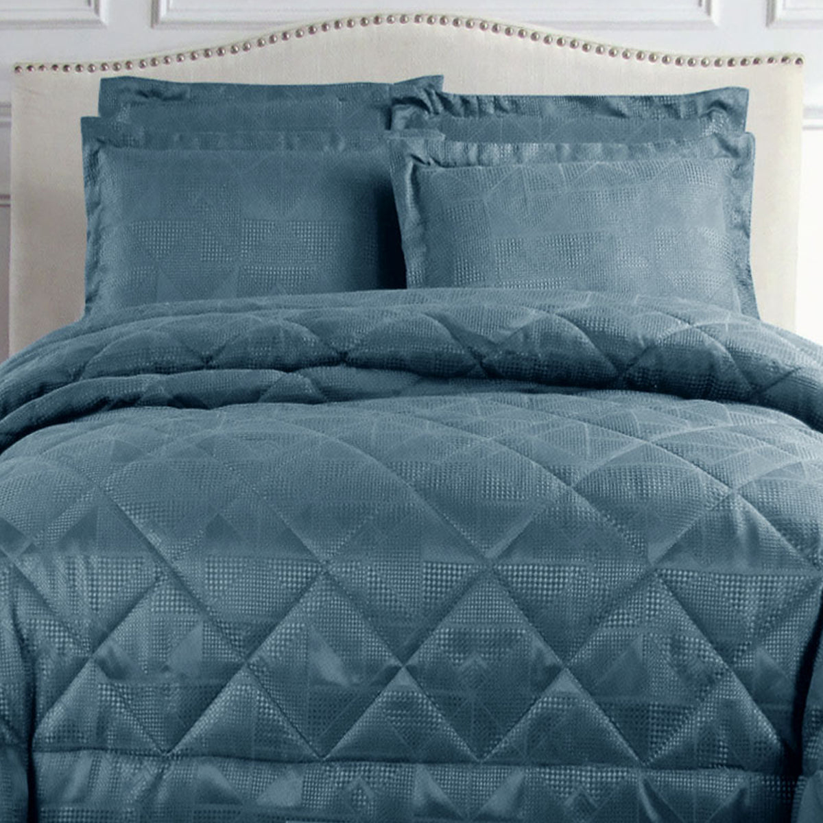Hotel Living Eli Jacquard Bedspread Comforter Quilt Set Blue Queen