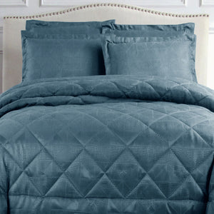 Hotel Living Eli Jacquard Bedspread Comforter Quilt Set Blue Queen