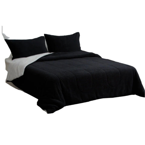 Nolan Fleece Bedspread Comforter Coverlet Set Black Queen
