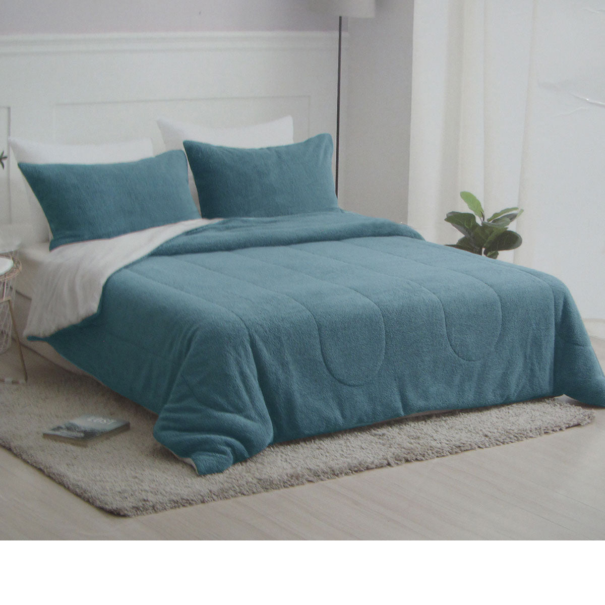 Nolan 4 Piece Fleece Bedspread Comforter Coverlet Steel Blue Queen