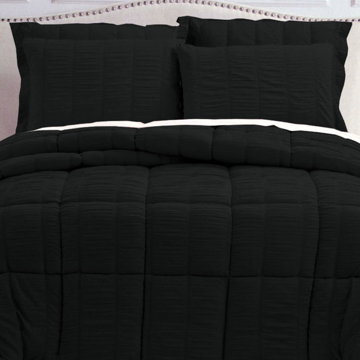 Hotel Living 3 Pce Seersucker Bedspread Comforter Coverlet Black King