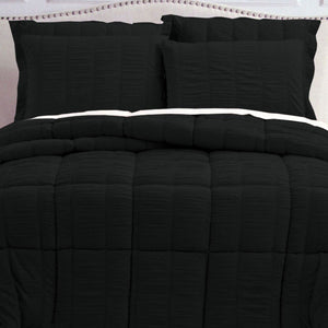 Hotel Living 3 Pce Seersucker Bedspread Comforter Coverlet Black King
