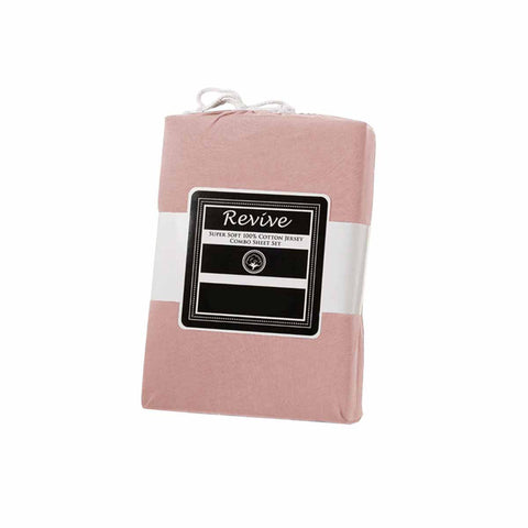 Revive Cotton Jersey Fitted Sheet Set 40cm Wall Blush Pink King