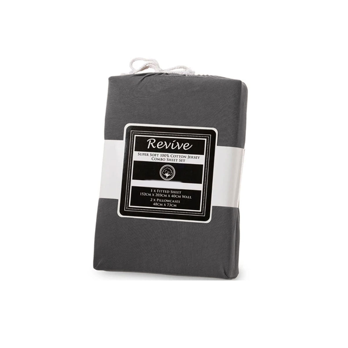 Revive Cotton Jersey Fitted Sheet Set 35cm Wall Charcoal Grey King Single