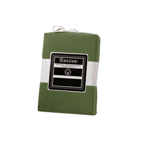 Revive Olive Cotton Jersey Fitted Sheet 38cm Wall Olive Green Double