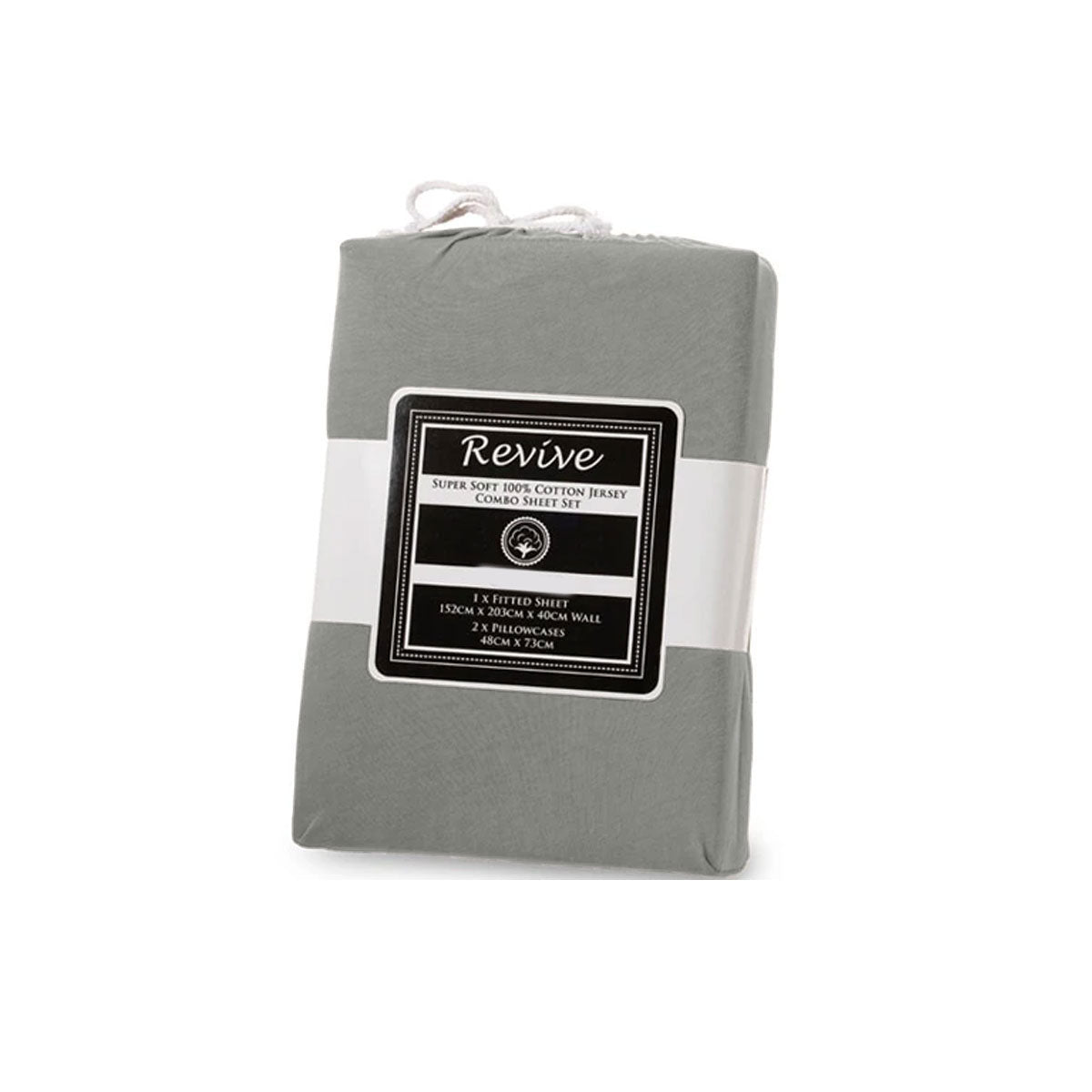 Revive Cotton Jersey Fitted Sheet Set 35cm Wall Silver Grey King Single