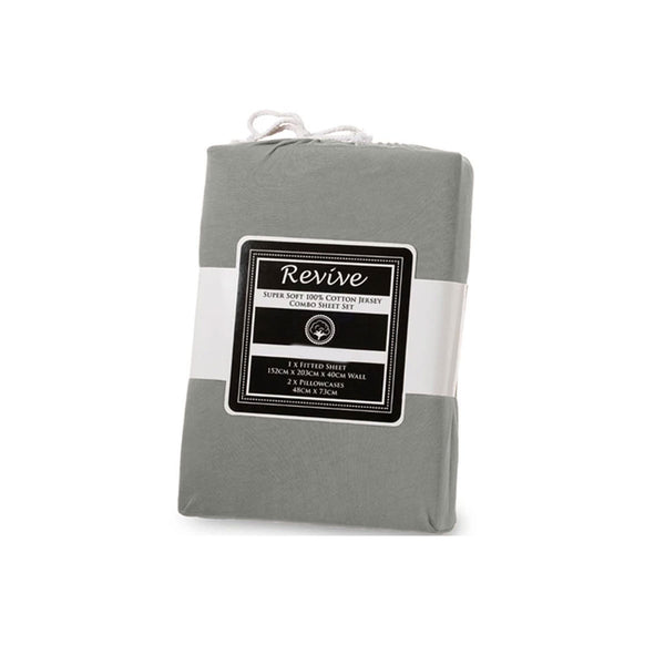 Revive Cotton Jersey Fitted Sheet Set 35cm Wall Silver Grey King Single