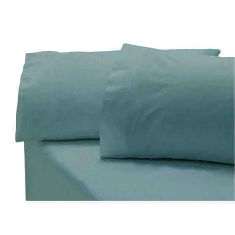 Revive 400TC Cotton Sateen Fitted Sheet Pillowcase Set Steel Blue Double