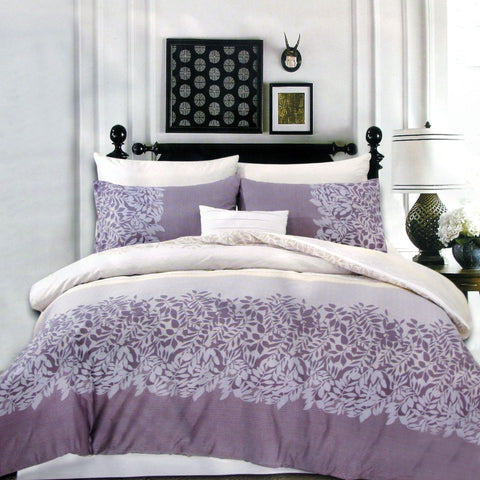 Artex Alice's Garden Leaves 250TC Cotton Quilt Doona Duvet Purple Queen