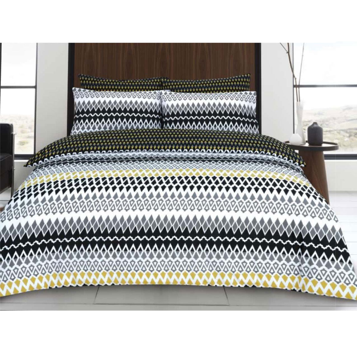 Gene Geometric Print Quilt Doona Duvet Cover Set Black White King
