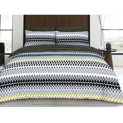 Gene Geometric Print Quilt Doona Duvet Cover Set Black White King