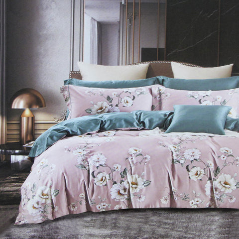 Grace Floral 400TC Cotton Sateen Quilt Doona Duvet Purple King