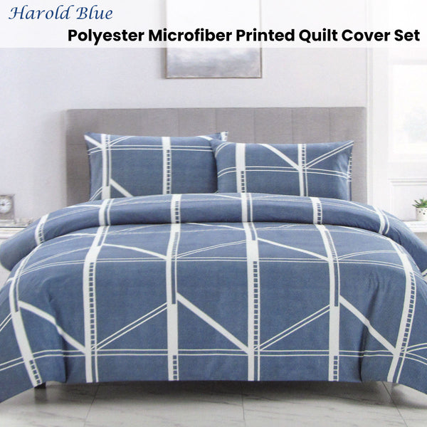 Artex Harold Geometric Reversible Microfibre Quilt Doona Duvet Blue King