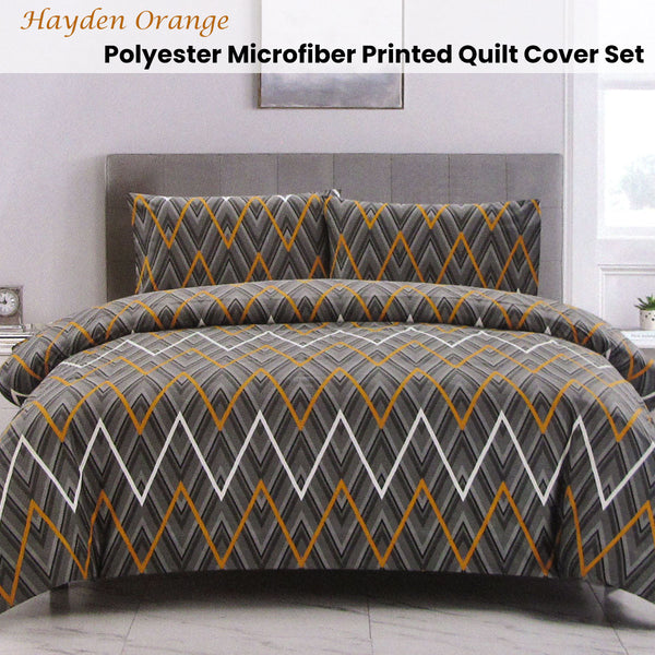 Artex Hayden Geometric Reversible Microfibre Quilt Doona Duvet Orange Queen