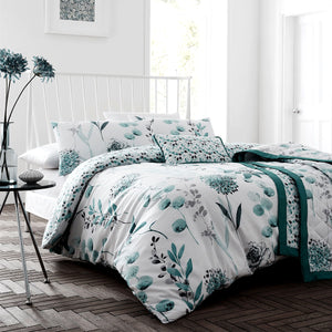 Ink Floral Quilt Doona Duvet Cover Set Blue White King