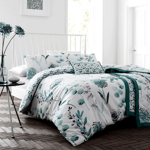 Ink Floral Quilt Doona Duvet Cover Set Blue White King