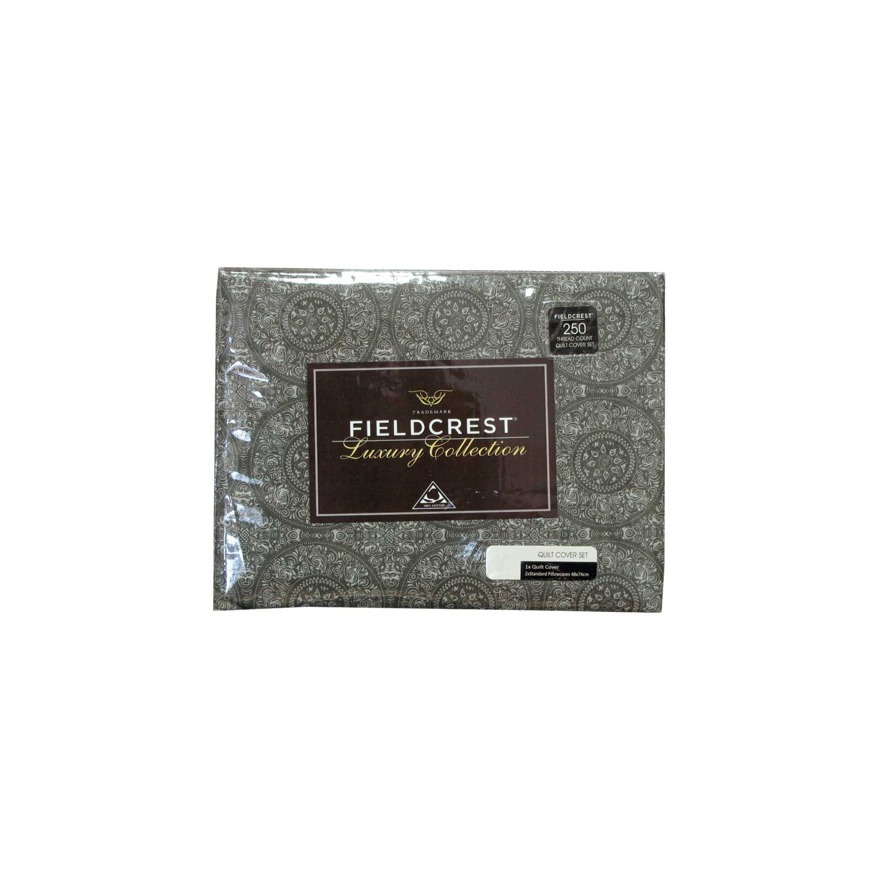 Fieldcrest Mandala Reversible Quilt Doona Duvet Cover Charcoal Grey Queen