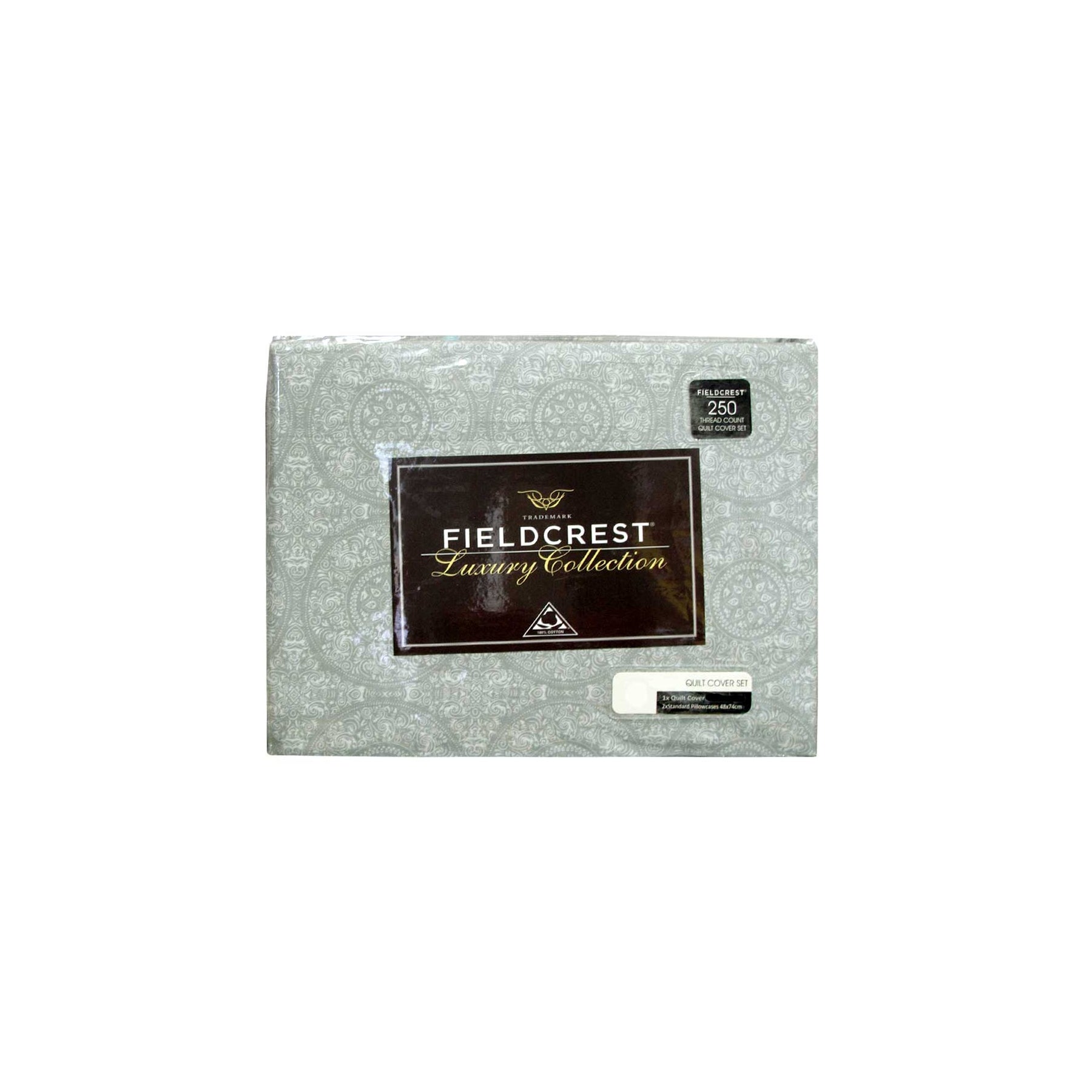 Fieldcrest Mandala Reversible Quilt Doona Duvet Cover Silver Grey King