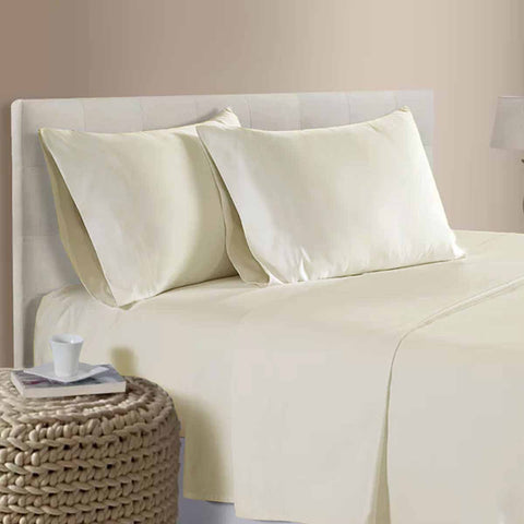 Artex 400TC Cotton Sateen Flat Fitted Sheet Set 40cm Wall Cream Queen