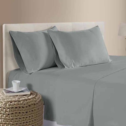 Artex 400TC Cotton Sateen Flat Fitted Sheet Set 40cm Wall Grey Queen