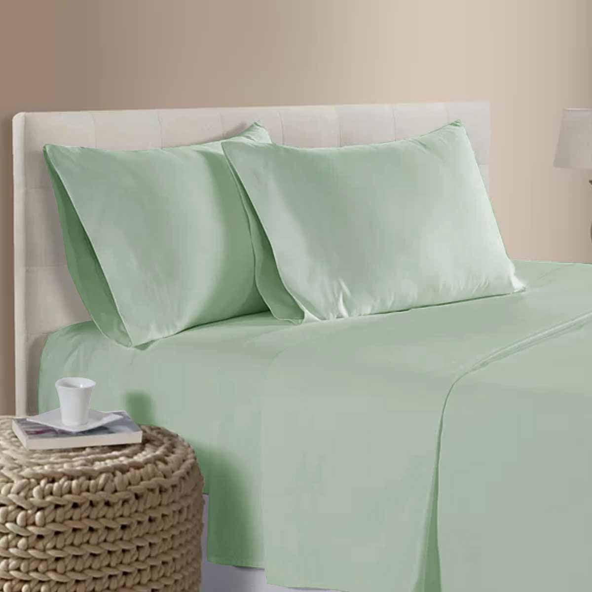Artex 400TC Cotton Sateen Flat Fitted Sheet Set 40cm Wall Sage Queen