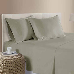 Artex 400TC Cotton Sateen Flat Fitted Sheet Set 40cm Wall Tan Queen