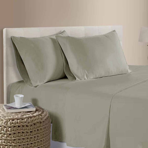 Artex 400TC Cotton Sateen Flat Fitted Sheet Set 40cm Wall Tan Queen