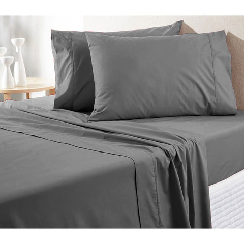 Artex 300TC Pure Cotton Flat Fitted Sheet Set 50cm Wall Grey Queen